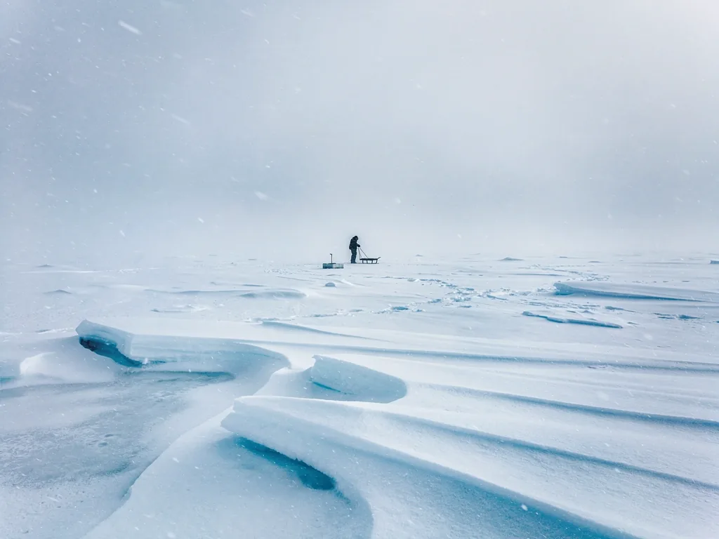 Ice fishing silhouette
